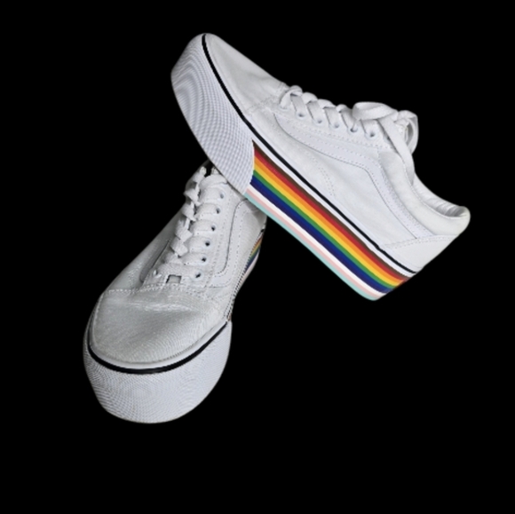 Vans Old Skool Stackform Pride Rainbow White Canvas Sneaker Shoes Size 8 - Picture 10 of 10